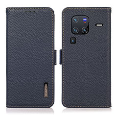 Leather Case Stands Flip Cover Holder B03H for Vivo X80 Pro 5G Blue