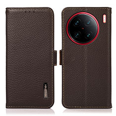 Leather Case Stands Flip Cover Holder B03H for Vivo X90 Pro 5G Brown