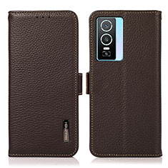 Leather Case Stands Flip Cover Holder B03H for Vivo Y74s 5G Brown
