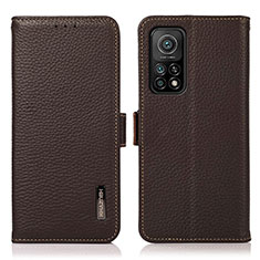 Leather Case Stands Flip Cover Holder B03H for Xiaomi Mi 10T Pro 5G Brown