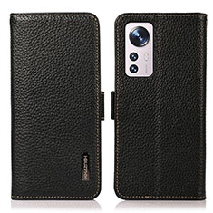Leather Case Stands Flip Cover Holder B03H for Xiaomi Mi 12 5G Black