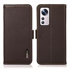 Leather Case Stands Flip Cover Holder B03H for Xiaomi Mi 12S 5G Brown