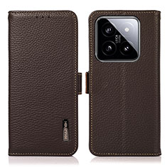 Leather Case Stands Flip Cover Holder B03H for Xiaomi Mi 14 5G Brown