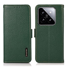 Leather Case Stands Flip Cover Holder B03H for Xiaomi Mi 14 5G Green