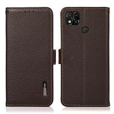 Leather Case Stands Flip Cover Holder B03H for Xiaomi POCO C3 Brown