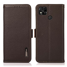 Leather Case Stands Flip Cover Holder B03H for Xiaomi POCO C31 Brown