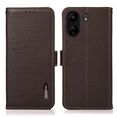 Leather Case Stands Flip Cover Holder B03H for Xiaomi Poco C65 Brown