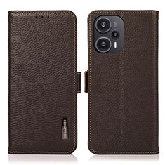 Leather Case Stands Flip Cover Holder B03H for Xiaomi Poco F5 5G Brown