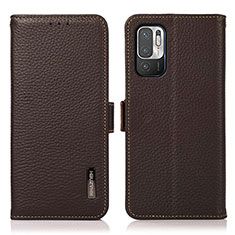 Leather Case Stands Flip Cover Holder B03H for Xiaomi POCO M3 Pro 5G Brown