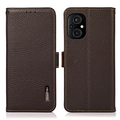 Leather Case Stands Flip Cover Holder B03H for Xiaomi Poco M5 4G Brown