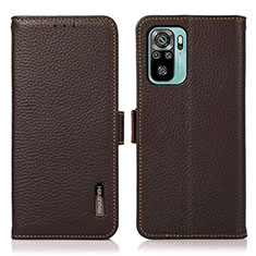 Leather Case Stands Flip Cover Holder B03H for Xiaomi Poco M5S Brown