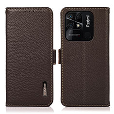 Leather Case Stands Flip Cover Holder B03H for Xiaomi Redmi 10 India Brown