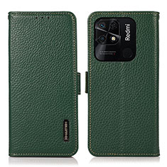 Leather Case Stands Flip Cover Holder B03H for Xiaomi Redmi 10 India Green