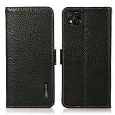 Leather Case Stands Flip Cover Holder B03H for Xiaomi Redmi 9 India Black