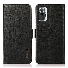 Leather Case Stands Flip Cover Holder B03H for Xiaomi Redmi Note 10 Pro 4G Black