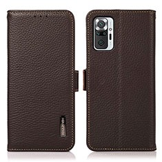 Leather Case Stands Flip Cover Holder B03H for Xiaomi Redmi Note 10 Pro Max Brown