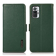Leather Case Stands Flip Cover Holder B03H for Xiaomi Redmi Note 10 Pro Max Green