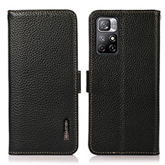 Leather Case Stands Flip Cover Holder B03H for Xiaomi Redmi Note 11S 5G Black