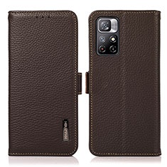 Leather Case Stands Flip Cover Holder B03H for Xiaomi Redmi Note 11S 5G Brown