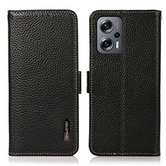 Leather Case Stands Flip Cover Holder B03H for Xiaomi Redmi Note 11T Pro 5G Black