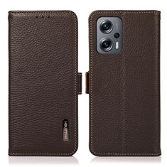 Leather Case Stands Flip Cover Holder B03H for Xiaomi Redmi Note 11T Pro+ Plus 5G Brown