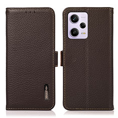 Leather Case Stands Flip Cover Holder B03H for Xiaomi Redmi Note 12 Pro 5G Brown
