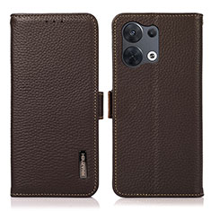 Leather Case Stands Flip Cover Holder B03H for Xiaomi Redmi Note 13 Pro 5G Brown