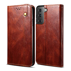 Leather Case Stands Flip Cover Holder B03S for Samsung Galaxy S21 5G Brown