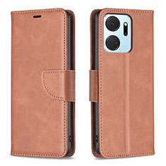 Leather Case Stands Flip Cover Holder B04F for Huawei Honor X7a Brown