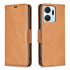 Leather Case Stands Flip Cover Holder B04F for Huawei Honor X7a Light Brown