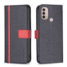 Leather Case Stands Flip Cover Holder B04F for Motorola Moto E20 Black
