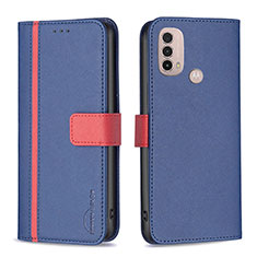Leather Case Stands Flip Cover Holder B04F for Motorola Moto E30 Blue