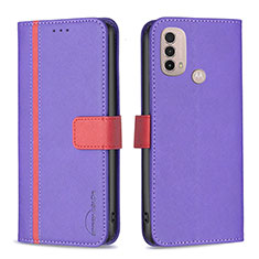 Leather Case Stands Flip Cover Holder B04F for Motorola Moto E30 Purple