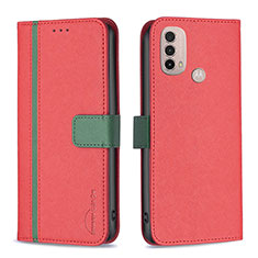 Leather Case Stands Flip Cover Holder B04F for Motorola Moto E30 Red