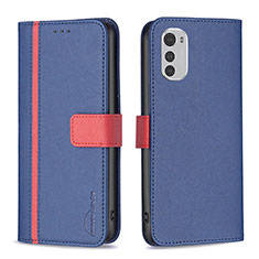 Leather Case Stands Flip Cover Holder B04F for Motorola Moto E32 Blue