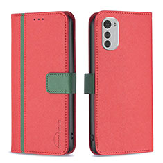 Leather Case Stands Flip Cover Holder B04F for Motorola Moto E32 Red