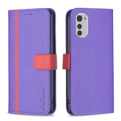 Leather Case Stands Flip Cover Holder B04F for Motorola Moto E32s Purple