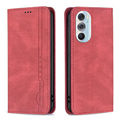 Leather Case Stands Flip Cover Holder B04F for Motorola Moto Edge Plus (2022) 5G Red