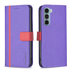 Leather Case Stands Flip Cover Holder B04F for Motorola Moto Edge S30 5G Purple