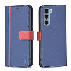 Leather Case Stands Flip Cover Holder B04F for Motorola Moto G200 5G Blue