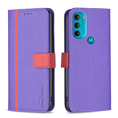 Leather Case Stands Flip Cover Holder B04F for Motorola Moto G71 5G Purple