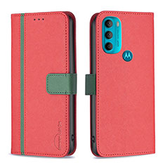 Leather Case Stands Flip Cover Holder B04F for Motorola Moto G71 5G Red