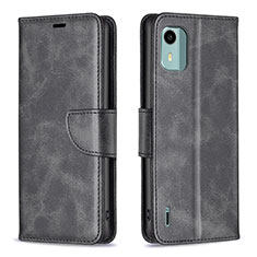 Leather Case Stands Flip Cover Holder B04F for Nokia C12 Black