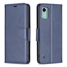 Leather Case Stands Flip Cover Holder B04F for Nokia C12 Blue