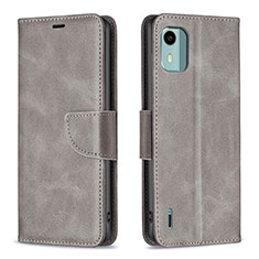 Leather Case Stands Flip Cover Holder B04F for Nokia C12 Gray