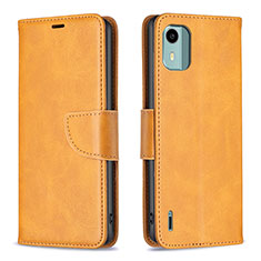 Leather Case Stands Flip Cover Holder B04F for Nokia C12 Light Brown
