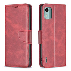 Leather Case Stands Flip Cover Holder B04F for Nokia C12 Red