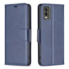 Leather Case Stands Flip Cover Holder B04F for Nokia C210 Blue