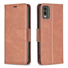 Leather Case Stands Flip Cover Holder B04F for Nokia C210 Brown