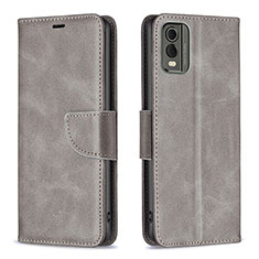 Leather Case Stands Flip Cover Holder B04F for Nokia C210 Gray